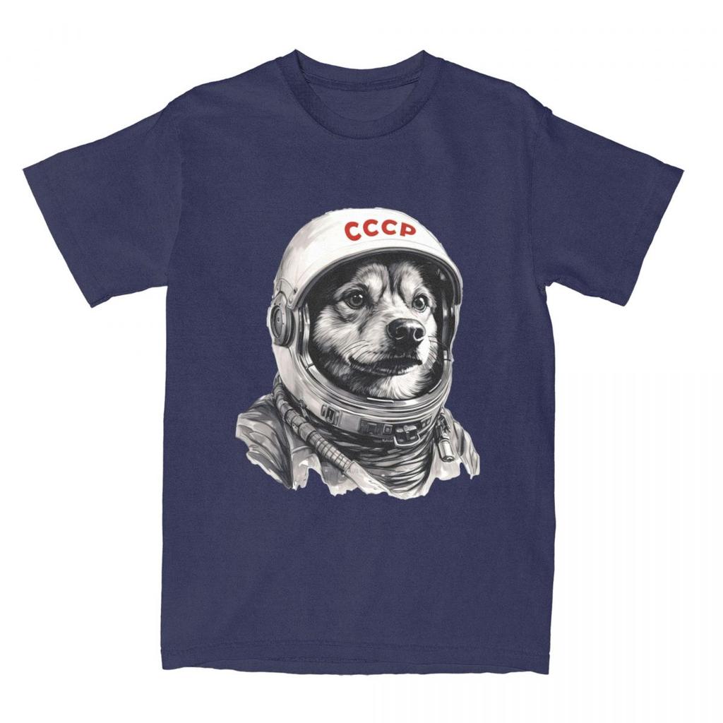 CCCP Rusia Laika Space Urss Astronauta Dog T-Shirt Men First dog in Space Cotton T-Shirts Summer O-Neck Tees Oversized Clothing