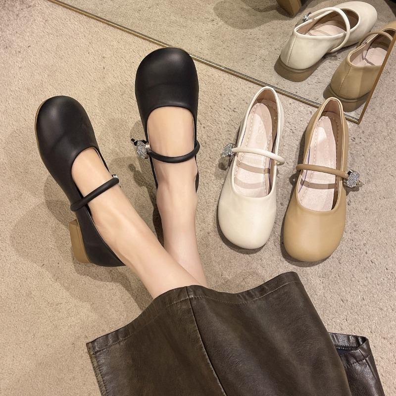 Mary Jane Shoes Women's Thick Heel Single Shoes Spring and Autumn New Gentle Matching Skirt Shallow Mouth Soft Sole Doudou Women's Shoes