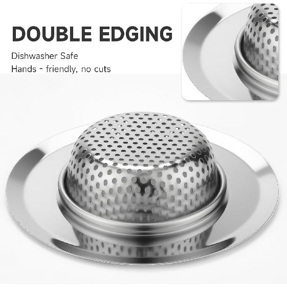 Kitchen Sink Drain Strainer, Premium Stainless Steel Rust-Proof Wide Rim Kitchen Drain Strainer Stopper Filter Basket for Kitchen Sinks (2 Pack)