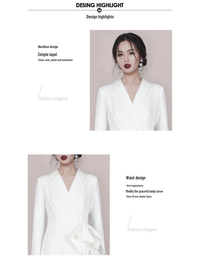 Élégante Robe de Banquet Blanche de Couture Française Automne/Hiver pour Femmes