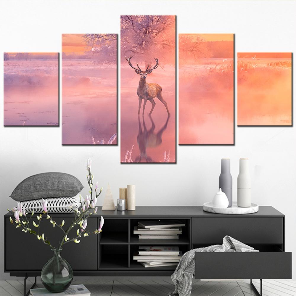 

Deer Wall Art Canvas Set Landscape Painting Animal Posters and Prints Room Decoration Teenager Modular Wall Pictures Home Decor 20X35 20X45 20X55cm