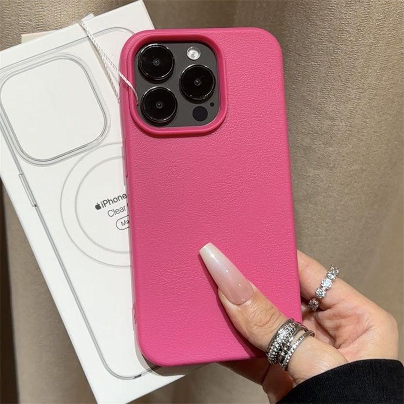 Simple Solid Color Lychee Leather Pattern Suitable for Apple 16pro Mobile Phone Case IPhone15 14 Anti Fall Soft Shell Protective Case