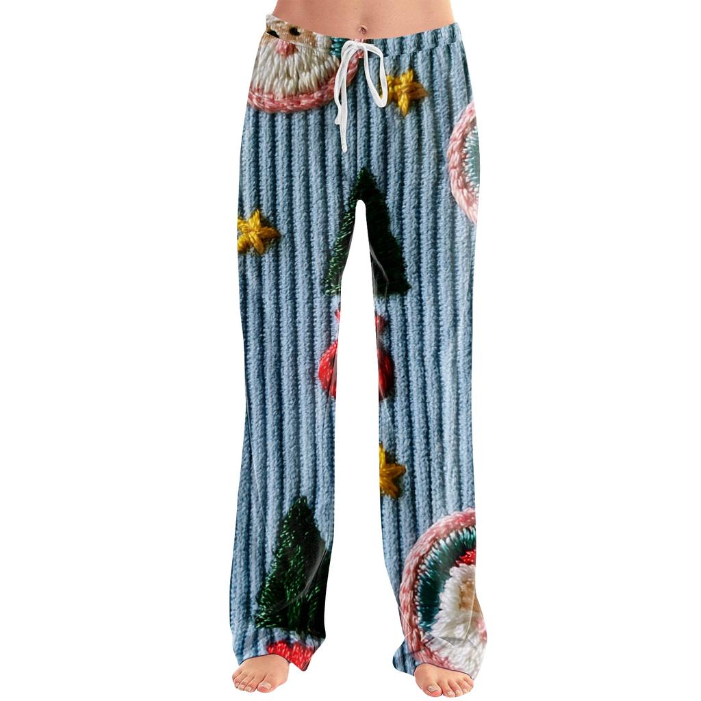 Women's Christmas Print Casual Pants with No Pockets for Holiday Wear