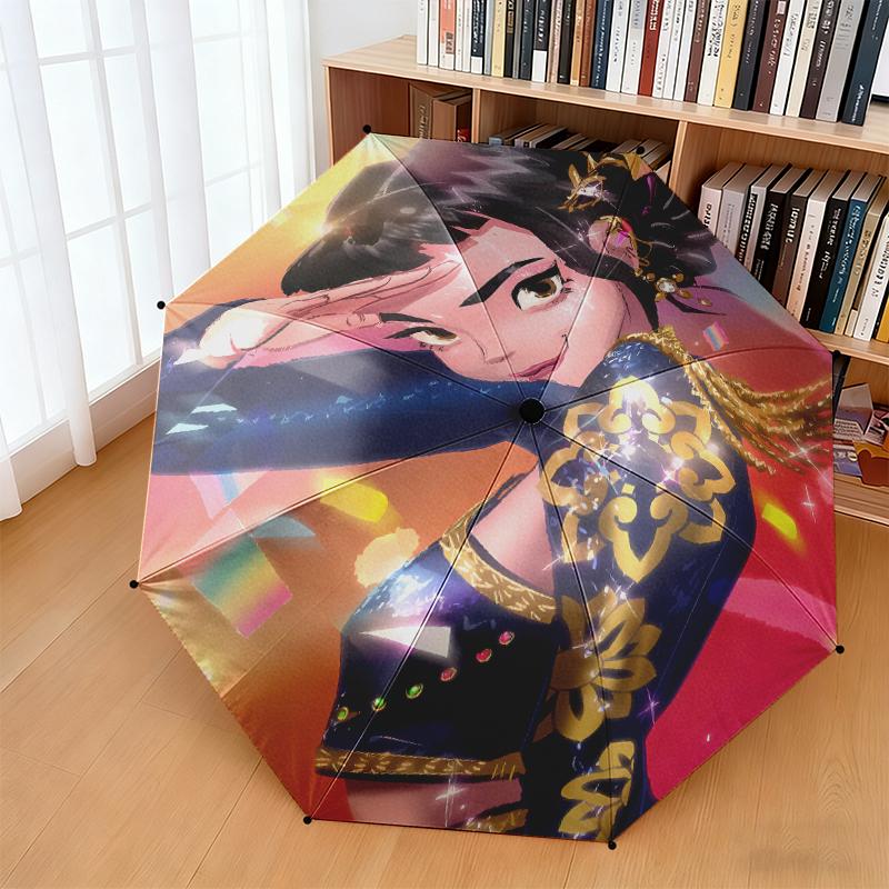 1pc Music Fans, K-Pop, Devil Hunter Umbrella Portable Folding Umbrella Iron Frame Hole Bone Structure Outdoor Home Umbrella