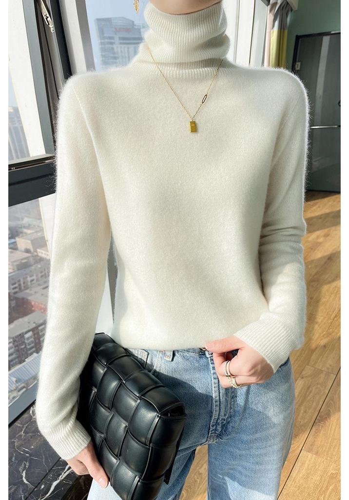 Women's 35% Cashmere Seamless Turtleneck Sweater - Versatile Knit Pullover