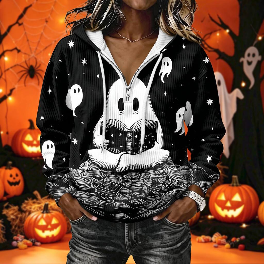 Women's Long Sleeve Halloween Print Hoodie Pullover with Casual Top