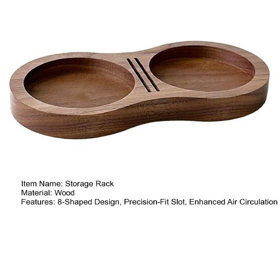 Storage Rack for Coffee Tools Walnut Wood 8-Shaped Design Compatible with 51mm 58mm Tampers Powder Spreaders Stable Upright Holder Coffee Accessories