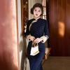 Cheongsam women's new Chinese 1011 new winter long-sleeved velvet improved young high-end polka dot blue cheongsam