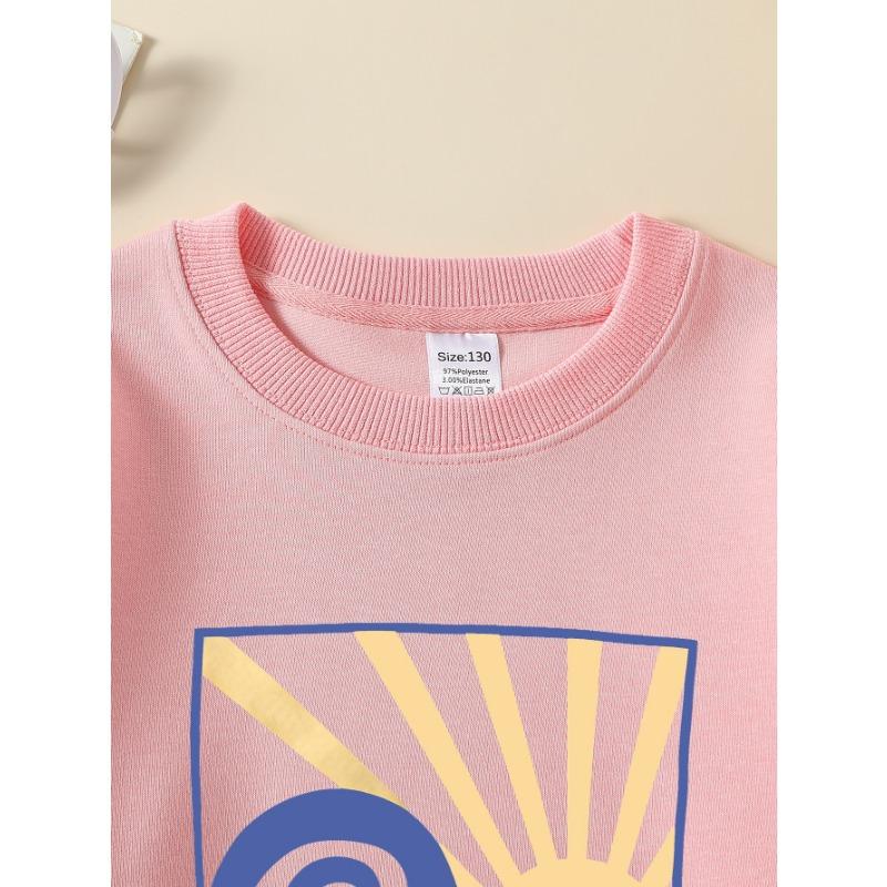 European sizes Girls' Long-Sleeve Round Neck Sweatshirt "Dream Chaser Sun" Print, Spring/Autumn, Casual, Daily & Sports.