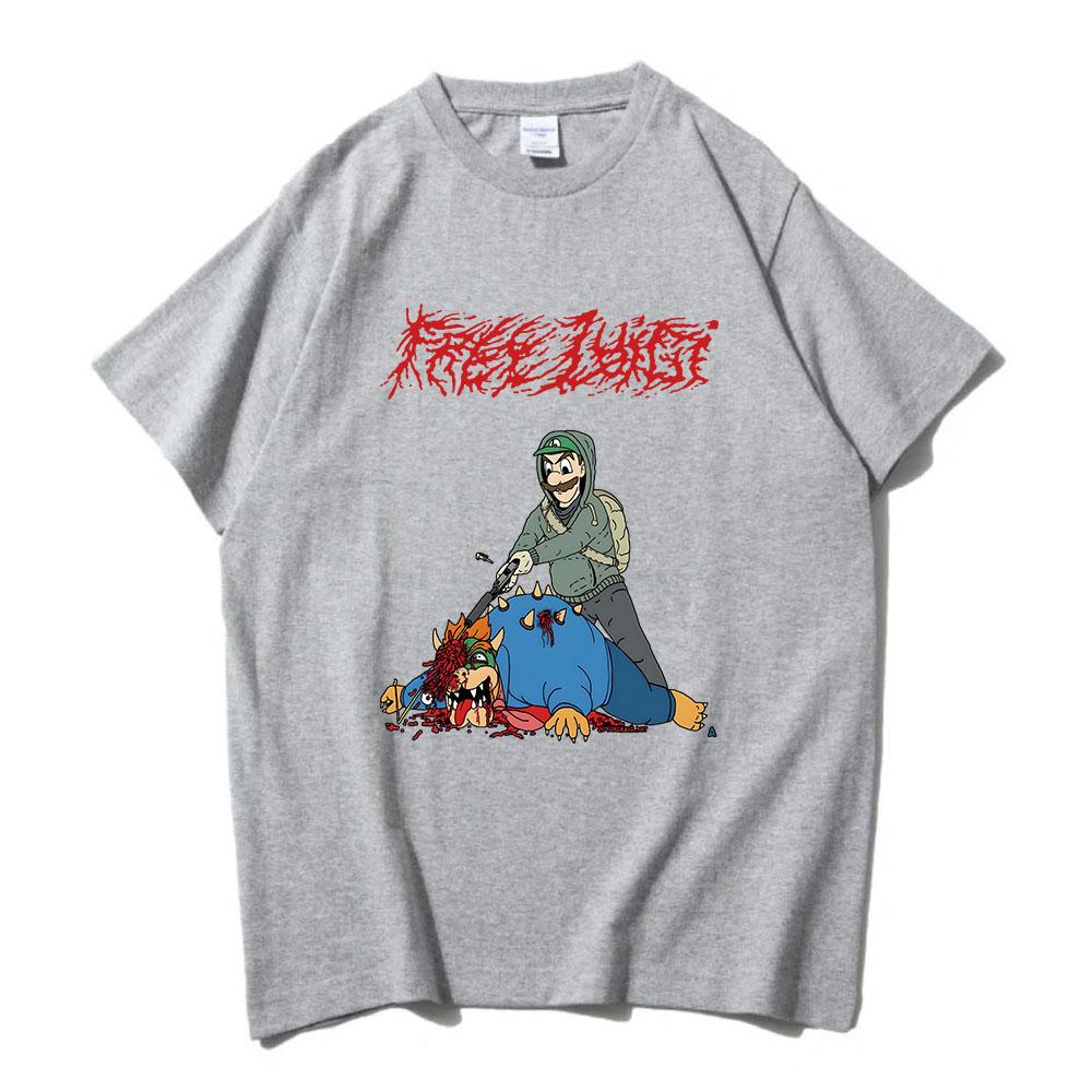 

Футболка с принтом Sanguisugabogg Luigi, короткий рукав, летние хлопковые футболки с круглым вырезом, мужская одежда, повседневные футболки в стиле хип-хоп, графический топ XXL серый