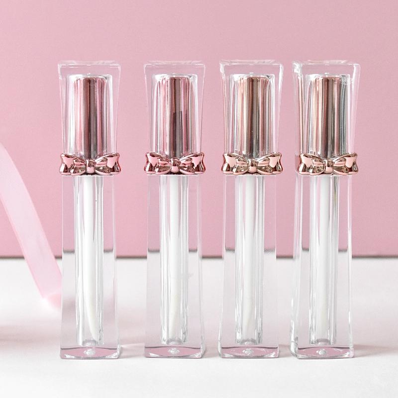 1Pcs Empty Portable 3.5Ml Lip Gloss Tubes Diy Clear Bowknot Lip Glaze Tubes,Square Rose Gold Cosmetic Packing Container