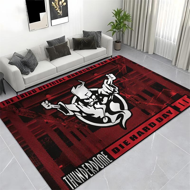 Stylish Cartoon Fighter Inspired Carpet, Red & Black Action Floor Rug