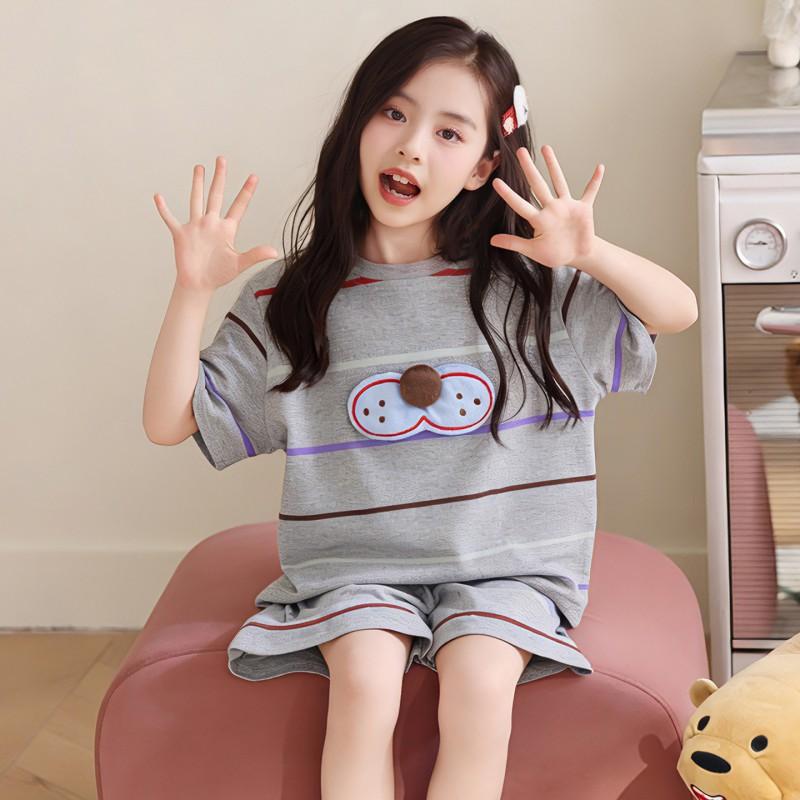 Girls Cartoon Print Short Sleeve Cotton Pajama Set Sleepwear Comfortable Home Outfit Ages 8