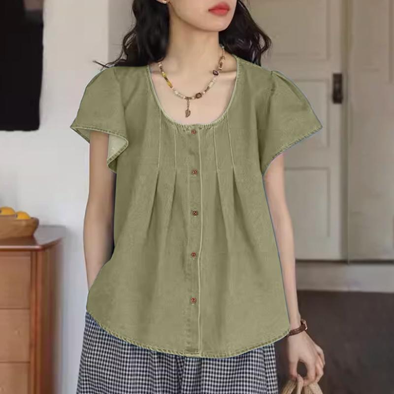 ZANZEA Camicetta estiva casual da donna con scollo rotondo e maniche corte