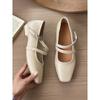 French retro square head Mary Jane shoes women's 2025 new light mouth thick heel flat bottom small leather shoes evening gentle single shoes