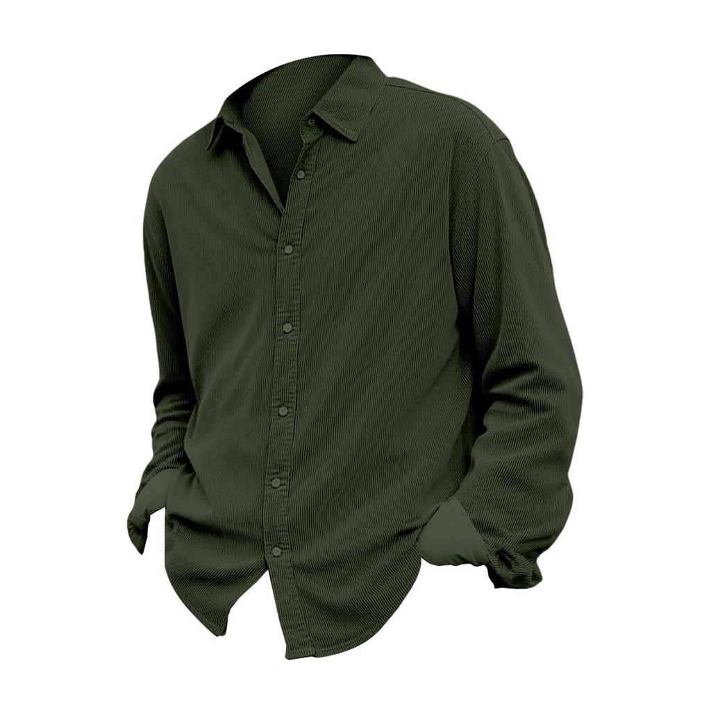 Men's Casual -color Lightweight Breathable Corduroy Button-down Shirt - Men's Stylish Loose-fitting Long-sleeved Shirt