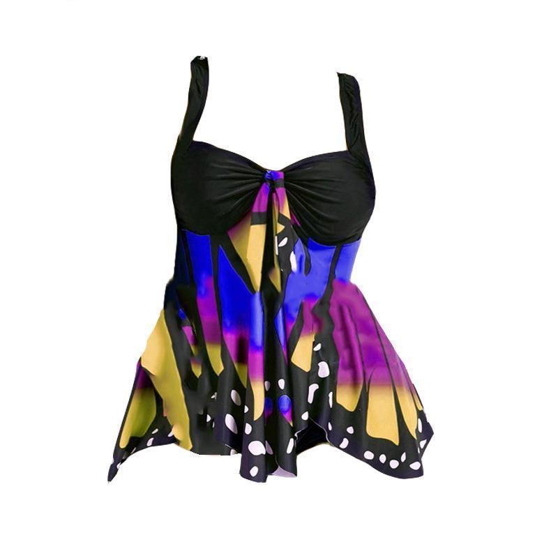 Übergröße Damen Schmetterlingsdruck Hohe Taille Blouson Tankini Stilvolle Bademode für Jeden Anlass