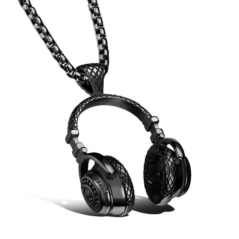 Rock Music Earphone Pendant Couple Necklace Titanium Steel Jewelry