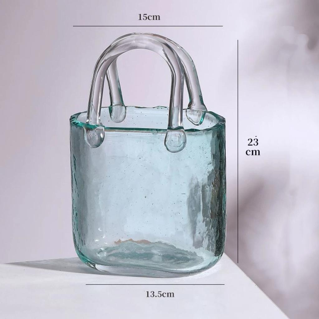 Trendige Glas-Handtaschen-Vase, Kreative Blasen-Fischglas-Blumenvase für Tischplatte, Hydroponische & Dekorative Blumen