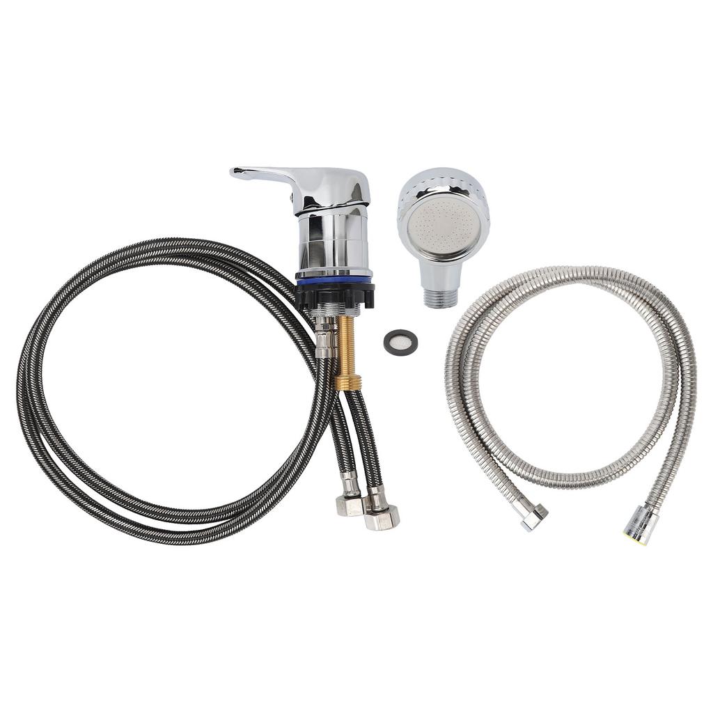Grifo para Lavabo de Peluquería Mezclador de Agua Caliente Fría Kit de Rociador Tamaño M con Tubo de Grifo de 70 cm Manguera Suave de 120 cm