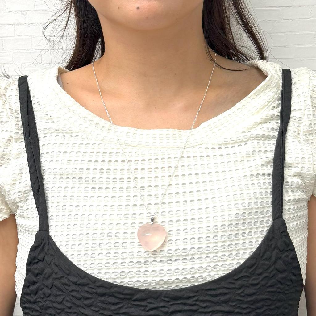 Collana a Cuore in Pietra Naturale Pietra di Potere 60cm Lunga Semplice Argento Sterling 925 Fabbricato in Giappone SV12 Quarzo Rosa [miwaki] da Donna