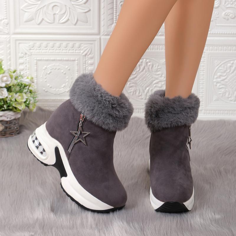 Markendesign Stern Metalldekoration Stiefeletten Damen 2025 Winter Kunstfell Klobige Plateau-Stiefel Sexy High Heel Stiefeletten