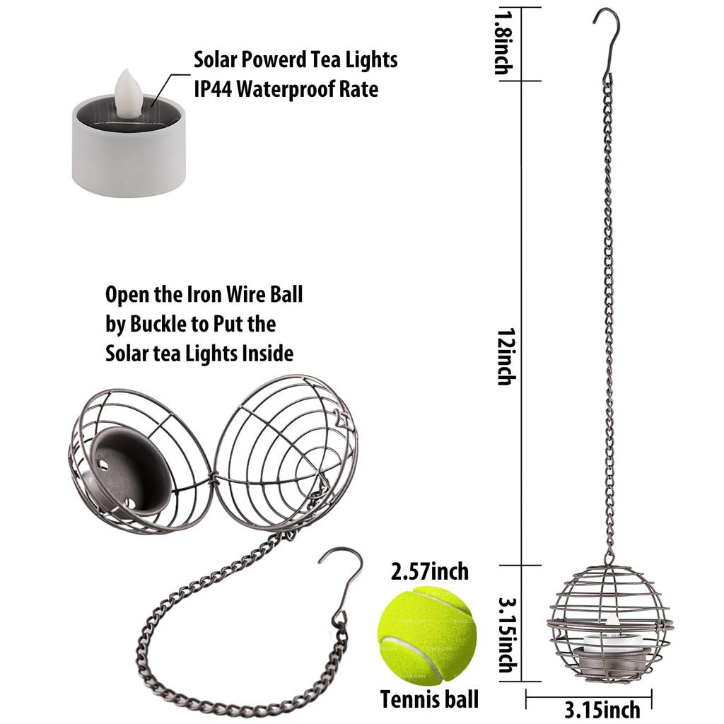 4 Stück Retro Solar-Hängelaternen Outdoor Wasserdicht Rostiges Eisenkugel-Kerzen-Teelicht für Garten Terrasse Zaun Hof Baum Dekor Leuchte