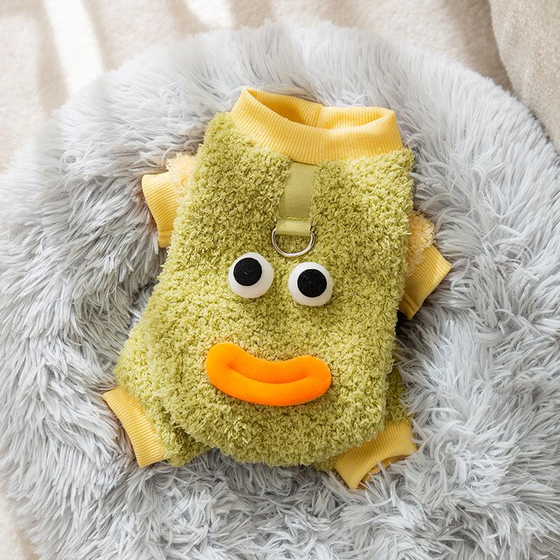 Dog Quad Funny Sausage Mouth Warm Small Bigbear Teddy Flannel Traction Pet Clothing