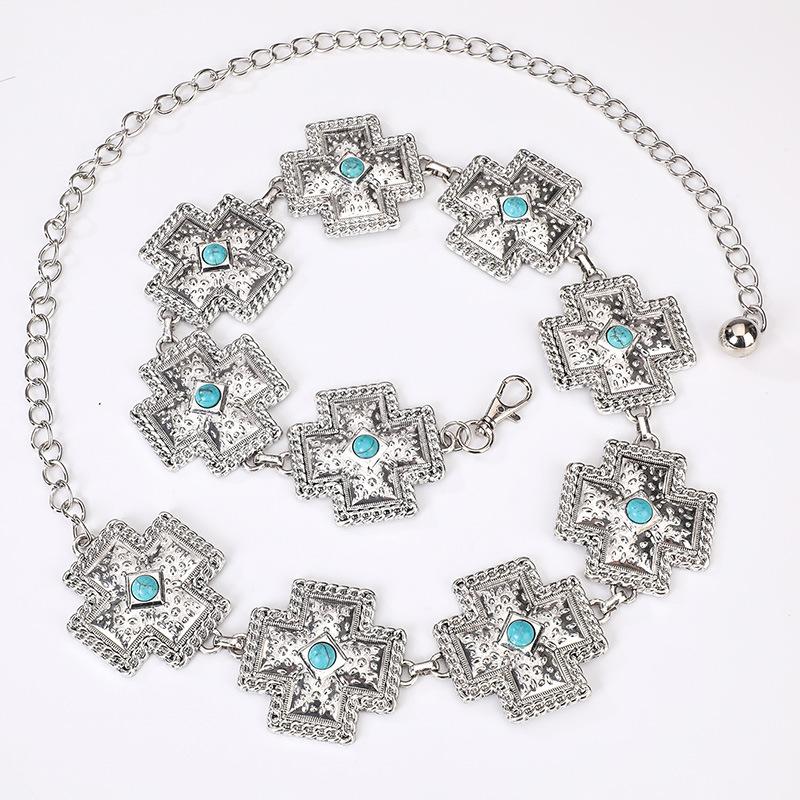 High-end Women's Waist Chain Boho Style Waist Chain Turquoise High Quality Cross Waist Chain Women's Waist Chain