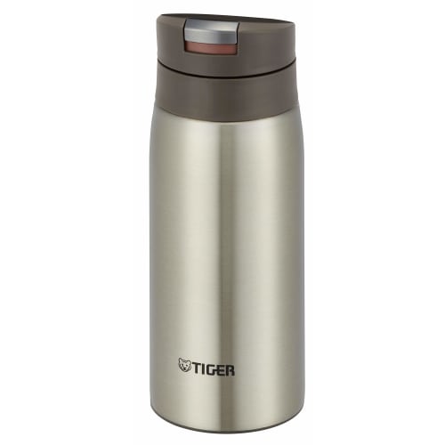 Tiger Vacuum Flask (TIGER) 350ml Sahara Mug Stainless Steel Water Bottle, One-Touch Operated, Lightweight, Clear Stainless Steel, MCX-A352XC