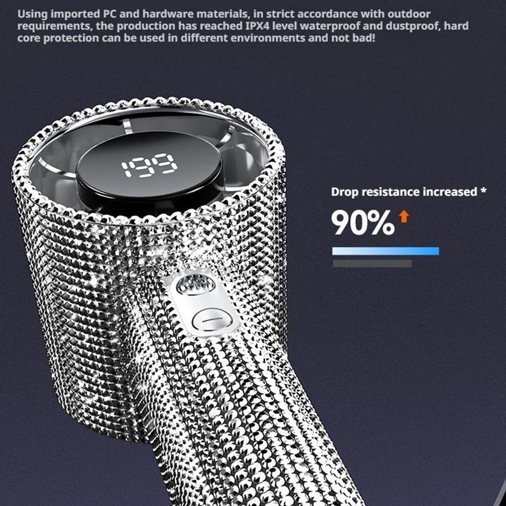 Full Diamond Luxury Craftsmanship Mini Fan Portable Handheld Turbo Fan 199 Gear Wind Long Battery Life With Digital Display