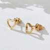 Silver Plated Open Heart Stud Earrings, Minimalist Hollow Love Shape Studs for Women