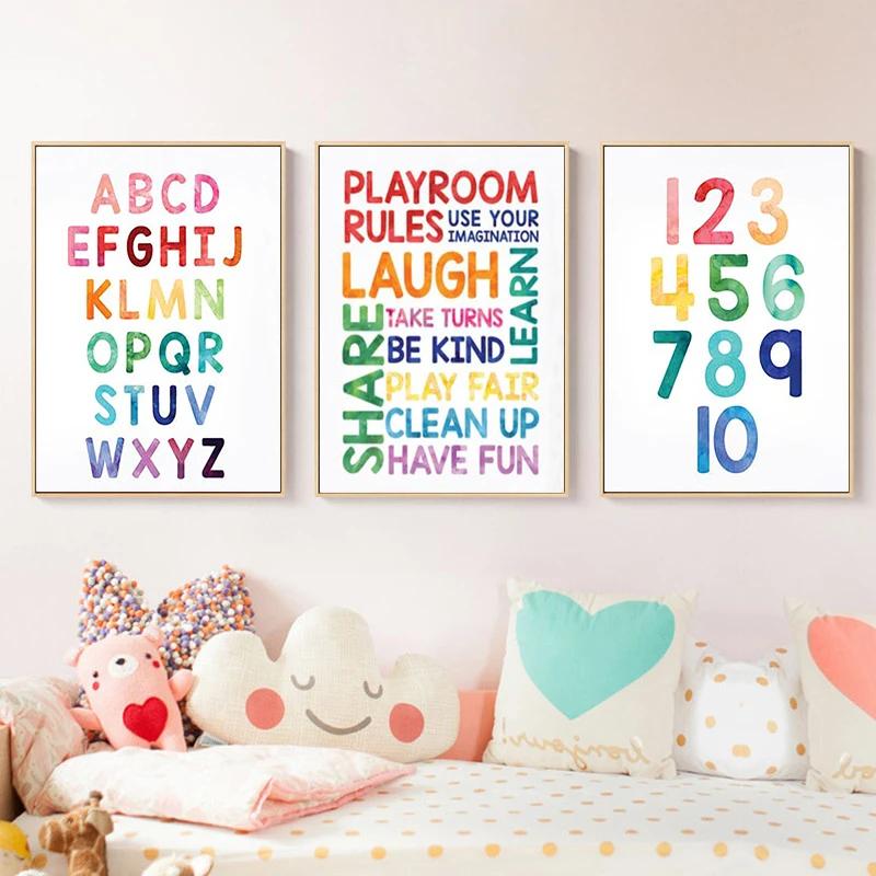 Numbers Alphabet Baby Room Wall Poster Education Picture Kid Bedroom Shape Nursery Wall Art Print Painting Nursery Decor Room