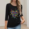 Women's Fashion Loose Casual Seven 3/4 Sleeve Printed Round Neck Pullover Top