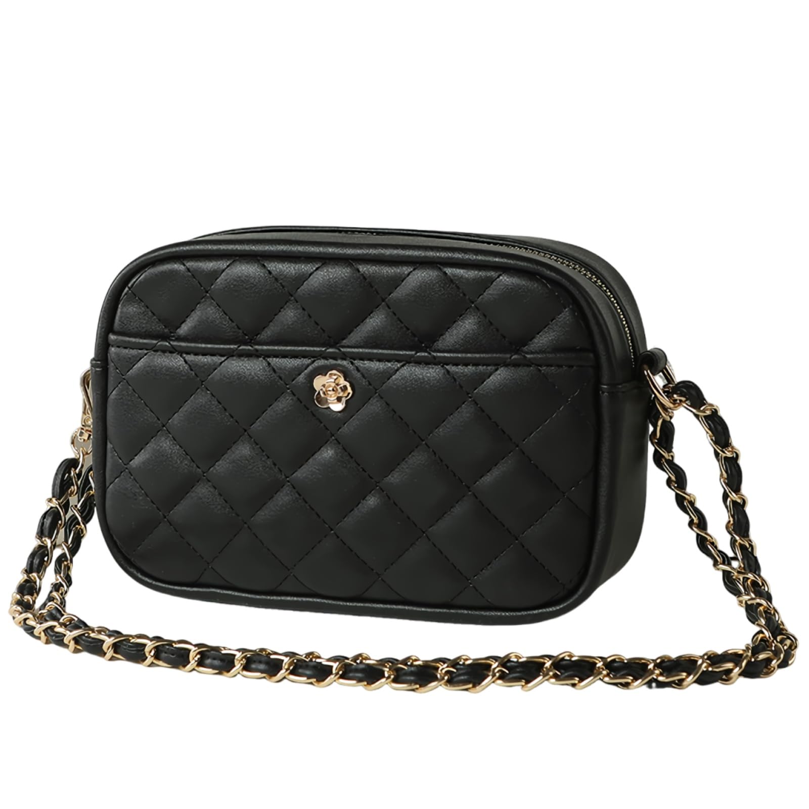 Raizm Women s Lightweight Quilted Shoulder Bag: Compact, Compact, and More Storage Than It Looks (Black, Floral Closure)