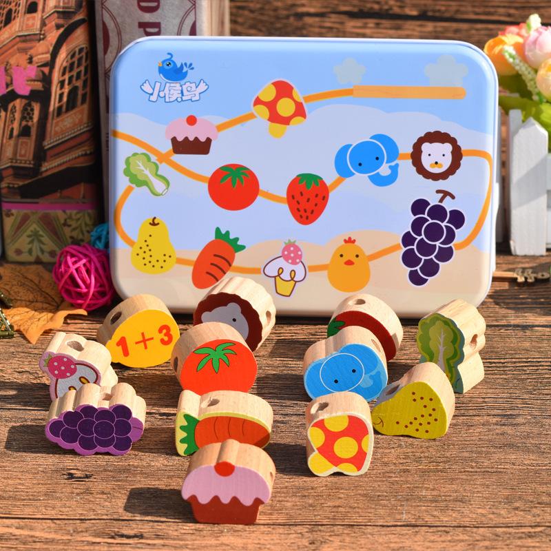 Little Migratory Bird Beaded Cartoon Iron Box, Wooden Bead Threading Educational Toys, Boys and Girls Play House Toys