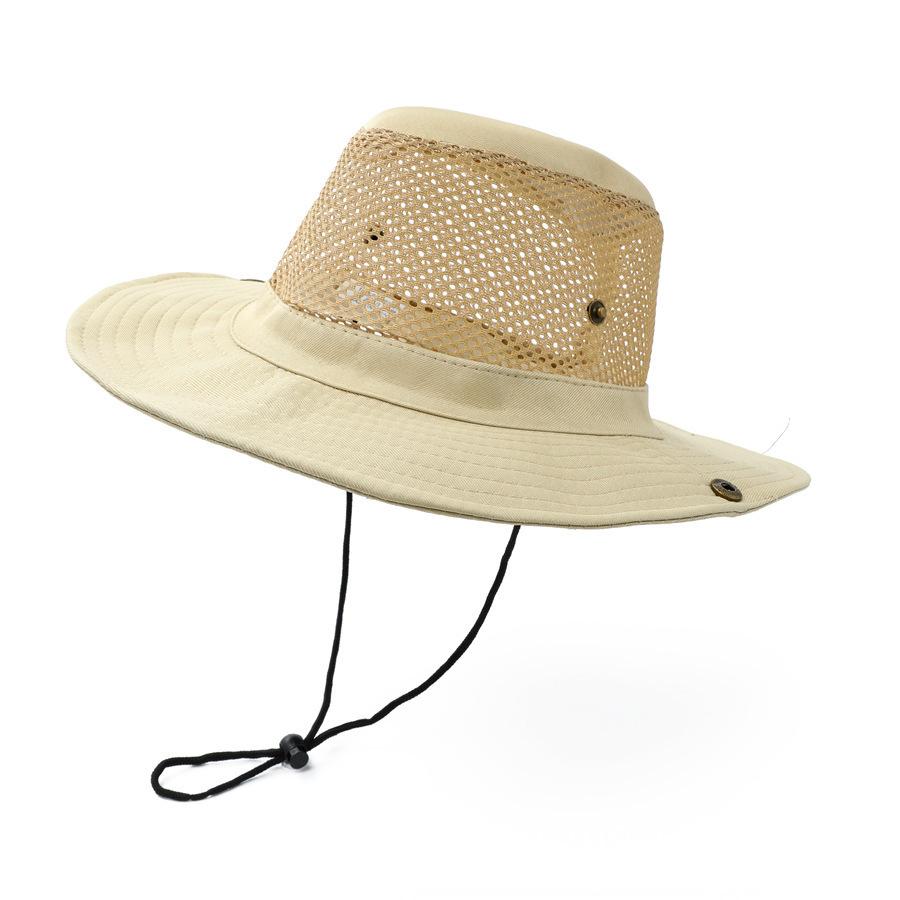 Wide Brim Mesh and Fabric Panama Style Bucket Hat for Outdoor Activities