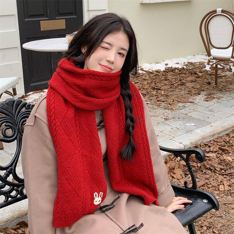 Red scarf cartoon rabbit season thickened warm scarf Christmas gift fashionable versatile student couple