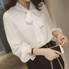 Chiffon Long Sleeve Bow Tie Lace-Up Top