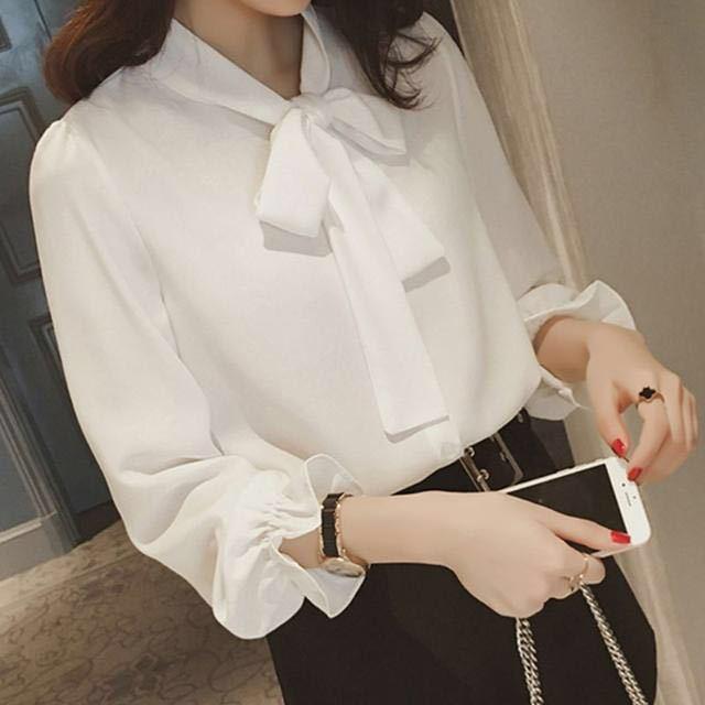 Chiffon Long Sleeve Bow Tie Lace-Up Top