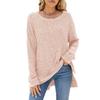 Women's Round Neck Long Sleeve Knit Top Loose Fit Commuter Style Brushed Ribbed Split Hem Casual Pullover Tunic Top