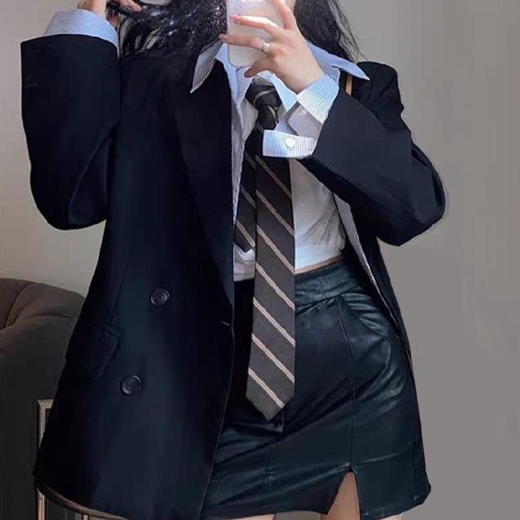 JK Mädchen Kaffee Gestreift Vorgebundene Krawatte Schüleruniform Business Krawatte Fliege