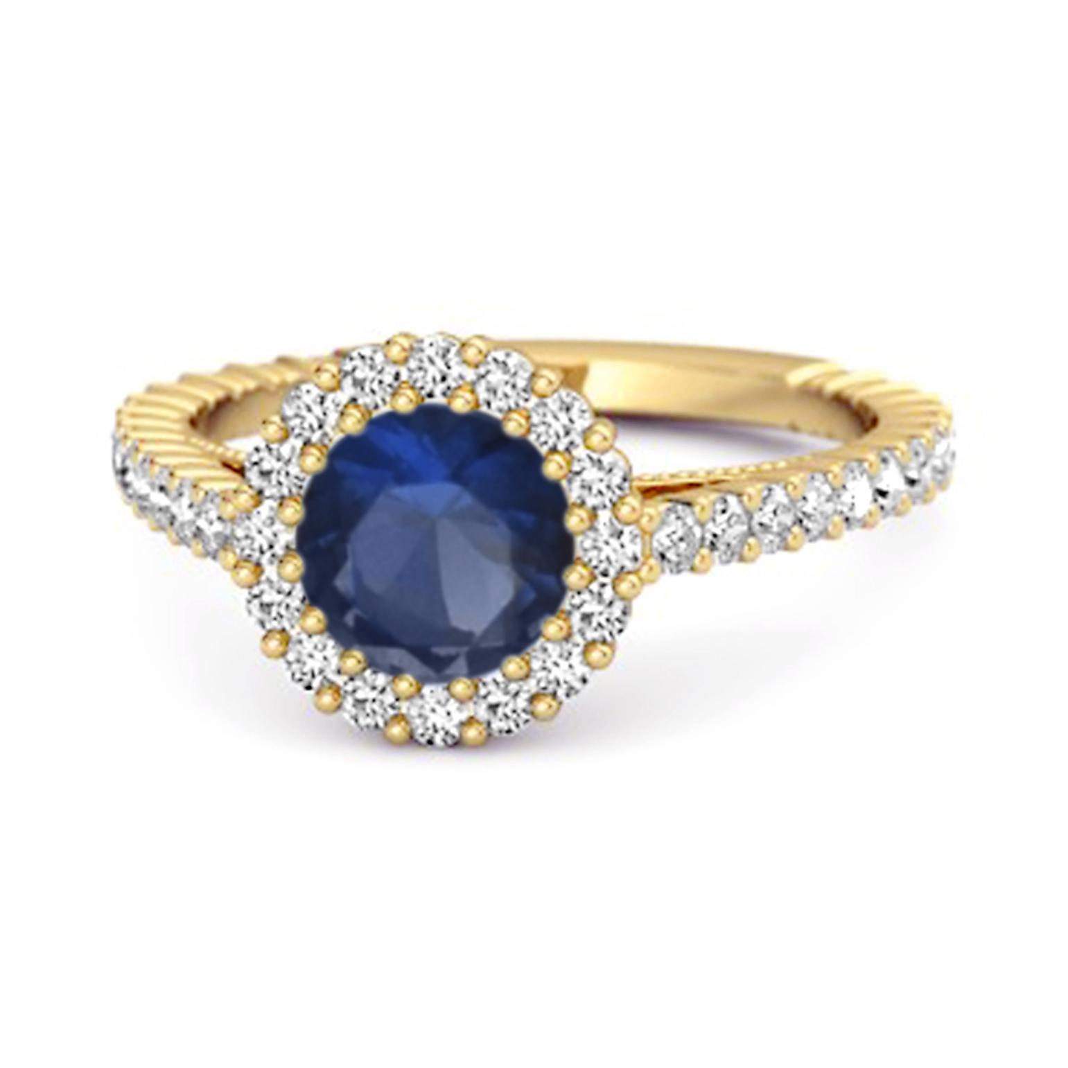 Blue Sapphire Halo Accents Ring - 925  Sterling Silver Gold Vermeil 11 жёлтый
