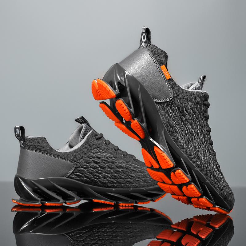 Men's Size 47 Fly Knit Breathable Mesh Sports Shoes with Air Cushion and Shock Absorption, Slip-On, Lace-Up, Low-Top Running Sneakers