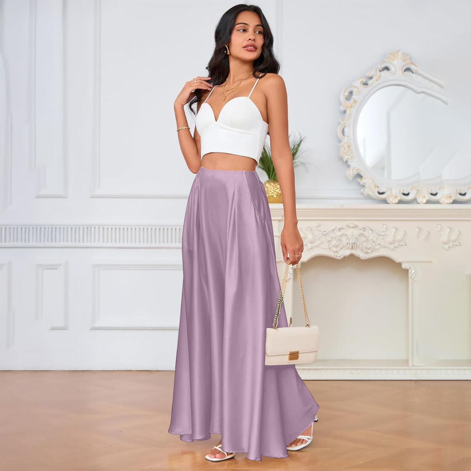 Элегантная атласная зауженная юбка-миди А-силуэта для женщин XXL фиолетовый