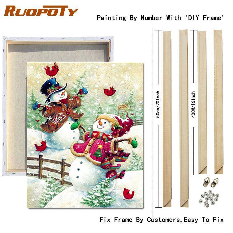 RUOPOTY Malování podle čísla Vánoční ručně malované jedinečné dárky Nástěnné obrazy podle čísla Sady sněhuláka do obývacího pokoje