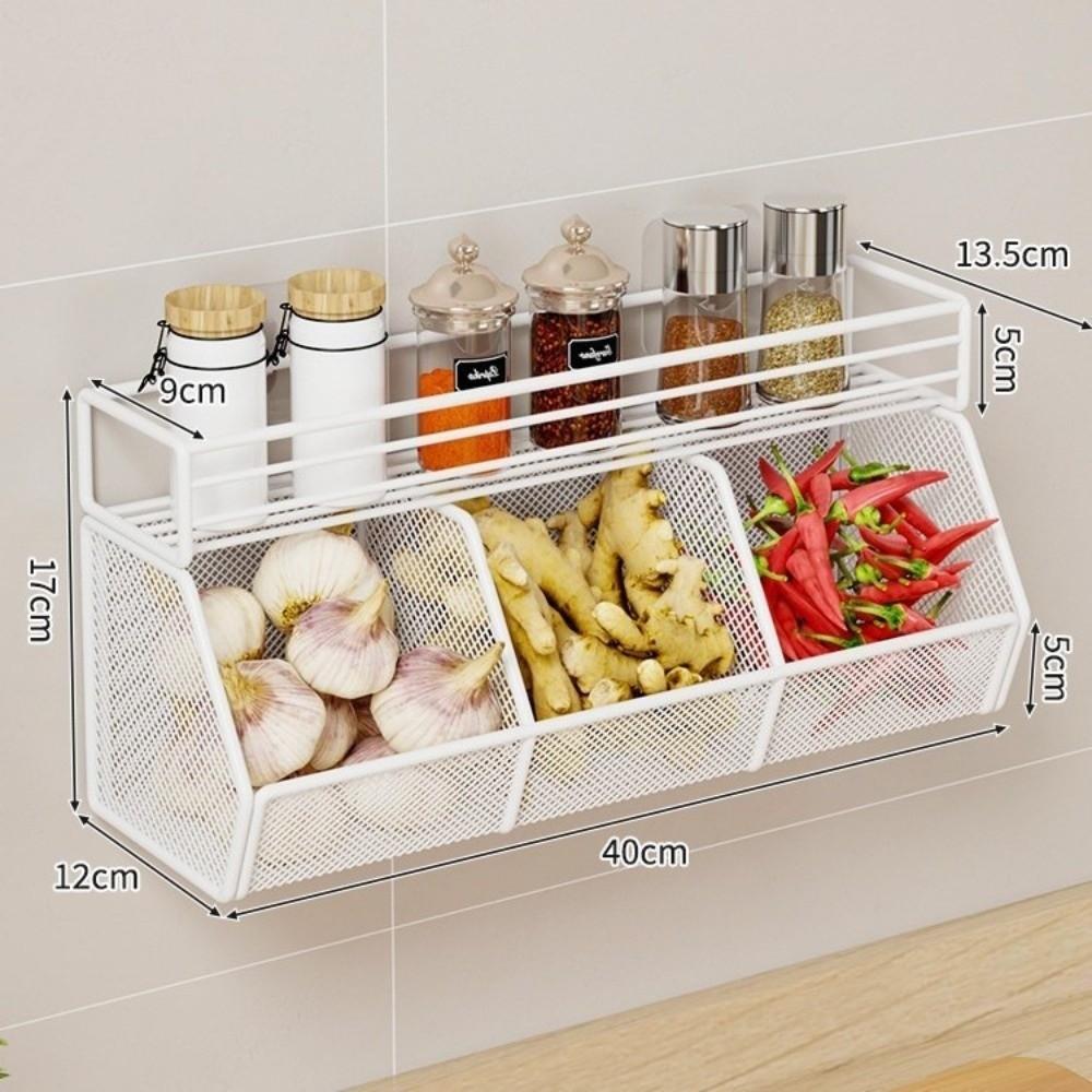 Wall Mounted Vegetable Drainage Basket Carbon Steel Spice Storage Shelf  Kitchen Use