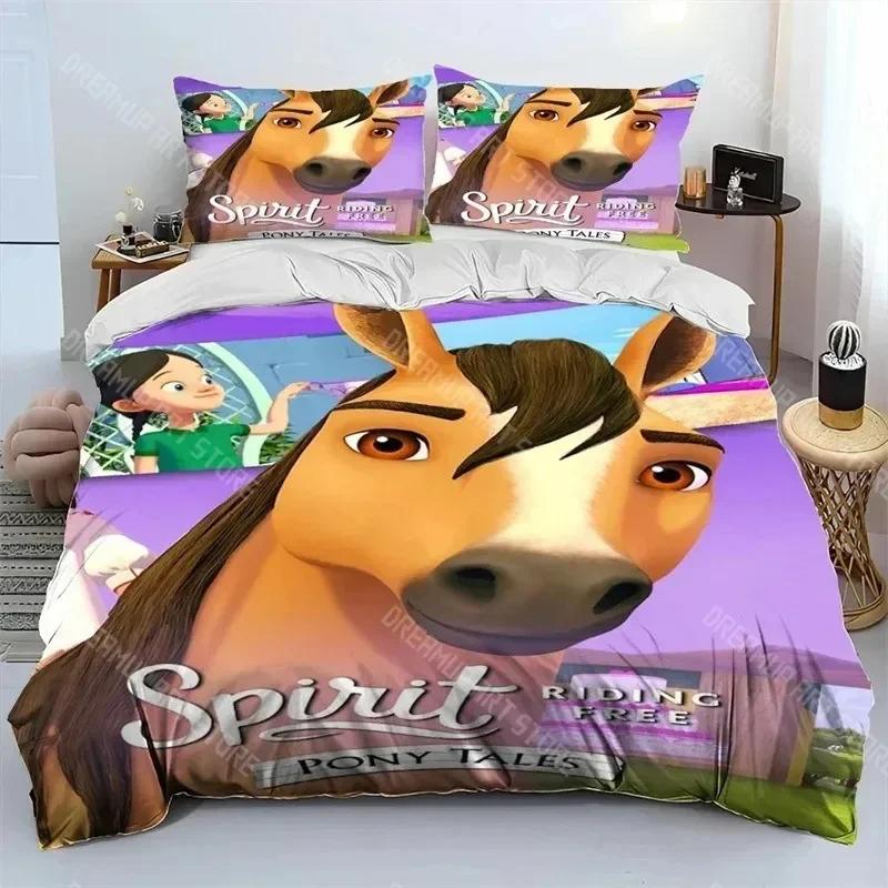 

3D Print Spirit Riding Free Horses Bedding Set Boys Girls Twin Queen King Size Duvet Cover Pillowcase Bed boys Adult Bedroom EU Single 90x200cm