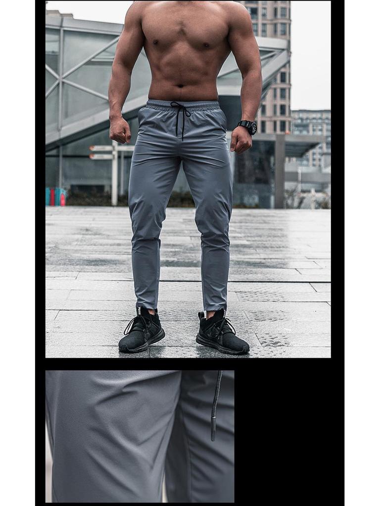 Men's Casual Slim Fit Summer Pants, Solid Color, Drawstring, Cuffed, Fashionable.