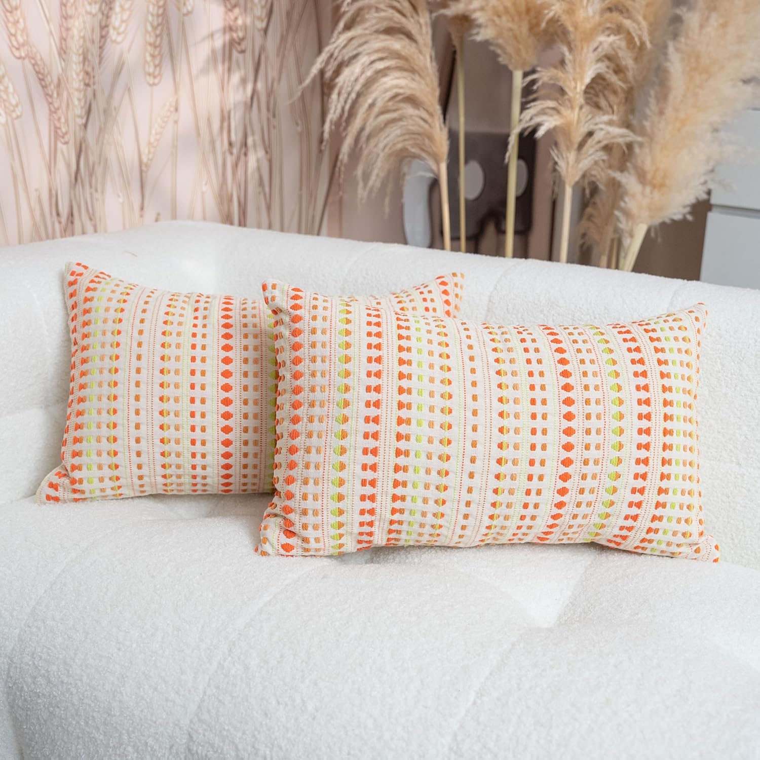 Jmg Clothing Unisex Orange Boho Striped Pillow Cover 30X50cm,Decorative Throw Pillow Cover Chenille Neutral Pillowcase For Couch Bedroom Living Room